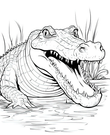Black and White Cartoon Illustration of Crocodile Animal for Coloring Bookの素材