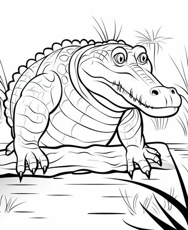 Crocodile - black and white vector illustration for coloring bookの素材