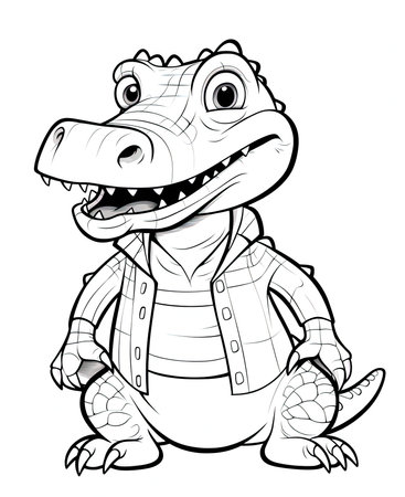 Crocodile Cartoon Mascot Character - Coloring Bookの素材