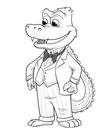 Crocodile in a suit. Vector illustration for coloring bookの素材