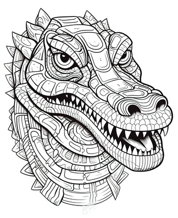 Tattoo art dragon head for coloring book. Vector illustration.の素材