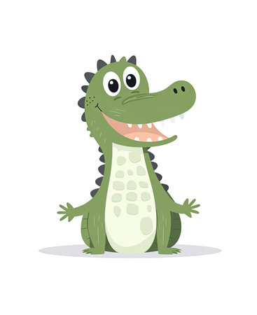 Alligator. Illustration of Cute Crocodile Character Cartoon Vector. Education card for kids learning animals.の素材