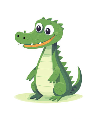 Alligator. Illustration of Cute Crocodile Character Cartoon Vector. Education card for kids learning animals.の素材
