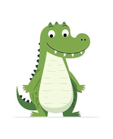 Alligator. Illustration of Cute Crocodile Character Cartoon Vector. Education card for kids learning animals.の素材
