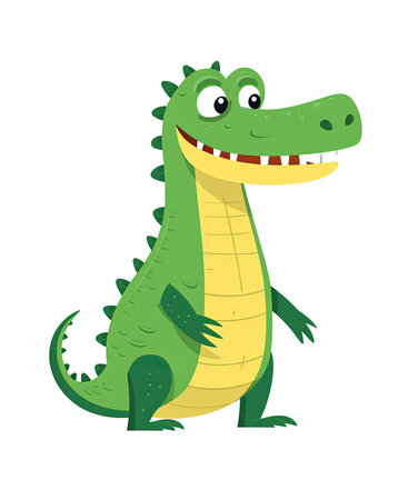 Alligator. Illustration of Cute Crocodile Character Cartoon Vector. Education card for kids learning animals.の素材