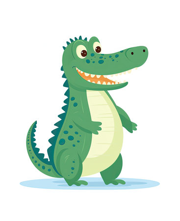 Cute crocodile isolated on white background. Vector illustration in cartoon style.の素材