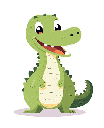 Alligator. Illustration of Cute Crocodile Character Cartoon Vector. Education card for kids learning animals.の素材