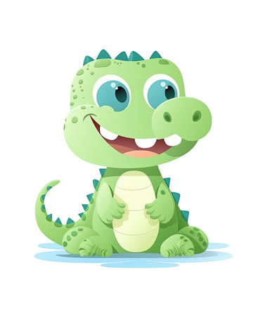 Alligator. Illustration of Cute Crocodile Character Cartoon Vector. Education card for kids learning animals.の素材