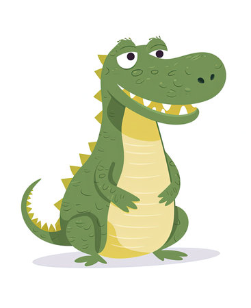 Alligator. Illustration of Cute Crocodile Character Cartoon Vector. Education card for kids learning animals.の素材