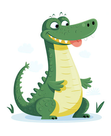 Alligator. Illustration of Cute Crocodile Character Cartoon Vector. Education card for kids learning animals.の素材