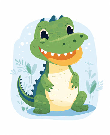 Alligator. Illustration of Cute Crocodile Character Cartoon Vector. Education card for kids learning animals.の素材