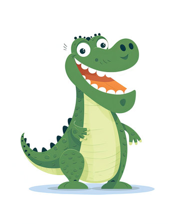 Alligator. Illustration of Cute Crocodile Character Cartoon Vector. Education card for kids learning animals.の素材