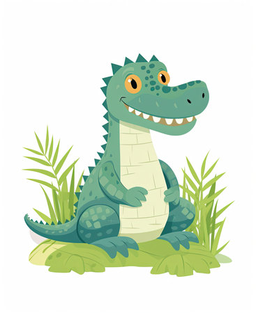 Cute cartoon crocodile on a white background. Vector illustration.の素材