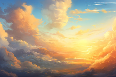 Beautiful sunset with clouds. Nature background. 3d illustration.の素材