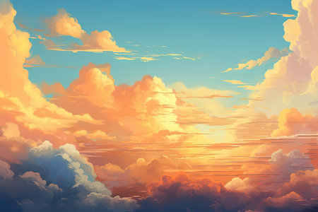 Beautiful sunset sky background with clouds. 3d render illustration.の素材