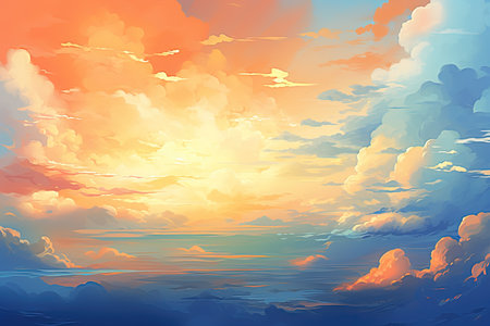 Illustration of a beautiful sunset over the sea with clouds and skyの素材