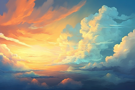 Beautiful clouds in the sky at sunset. 3D illustration.の素材