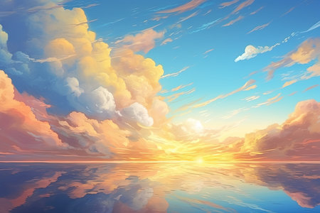 Beautiful sunset over the sea. Nature composition. 3D illustrationの素材