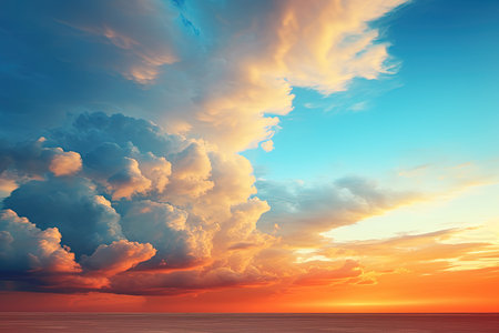 Beautiful sunset over the sea. Dramatic cloudscape. 3D illustrationの素材