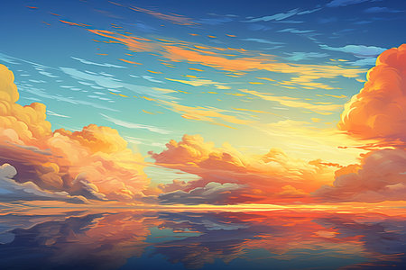 Beautiful sunset over the sea. Nature background. Vector illustration.の素材