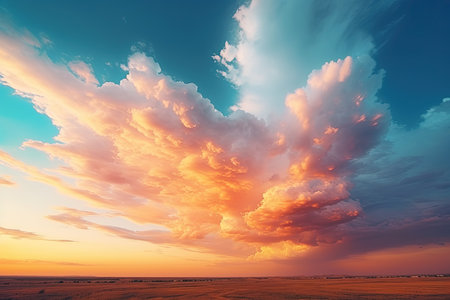 Beautiful sunset over the field. Colorful sky with clouds.の素材