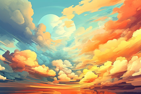 Beautiful sunset sky with clouds. Vector illustration.の素材