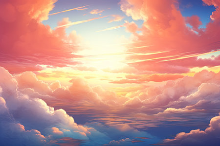 Beautiful sunset in the sky with clouds. 3d render illustrationの素材