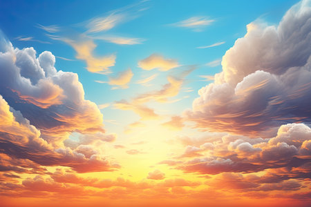 Sunset sky with clouds. Nature background. 3d render illustrationの素材