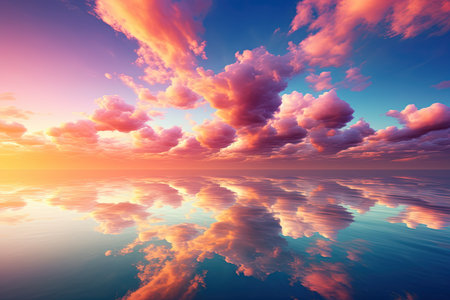 Beautiful sunset over the sea. Colorful sky with clouds.の素材