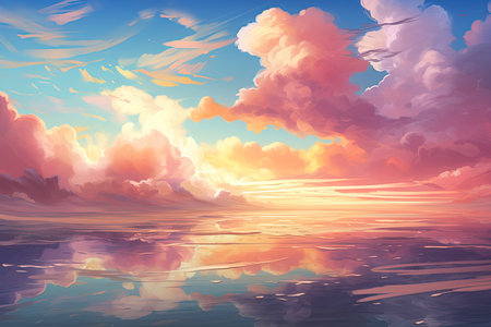 Beautiful sunset over the sea. Nature background. Vector illustration.の素材