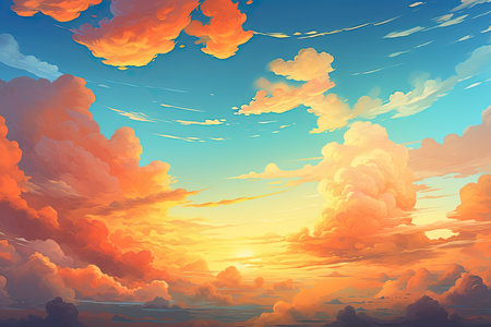 Sunset sky background with clouds. Vector illustration. Eps 10.の素材