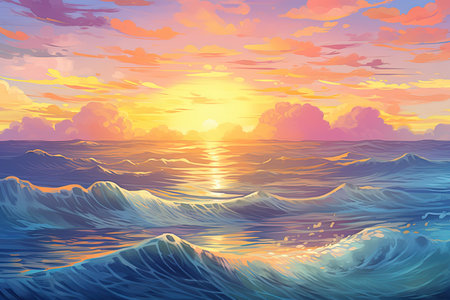 Beautiful sunset over the sea. Vector illustration of the sea.の素材