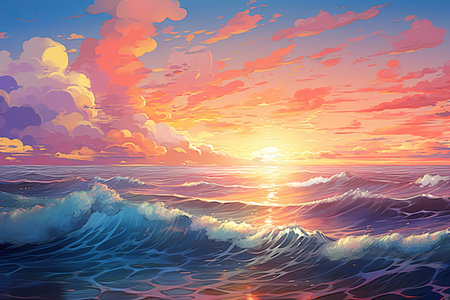 Beautiful seascape at sunset. Illustration for your designの素材