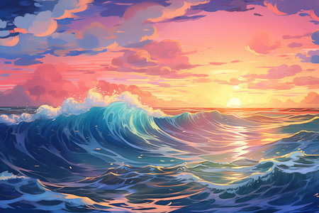 Beautiful sunset in the sea. Illustration for your design.の素材