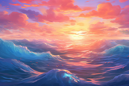 Beautiful sunset over the sea. 3d rendering, illustration.の素材
