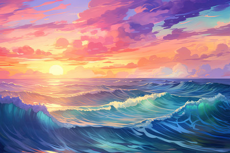 Beautiful seascape at sunset. Colorful vector illustration.の素材