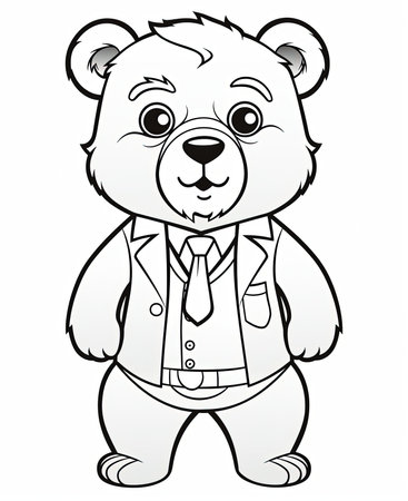 Illustration of a Cute Teddy Bear Cartoon Character for Coloring Bookの素材