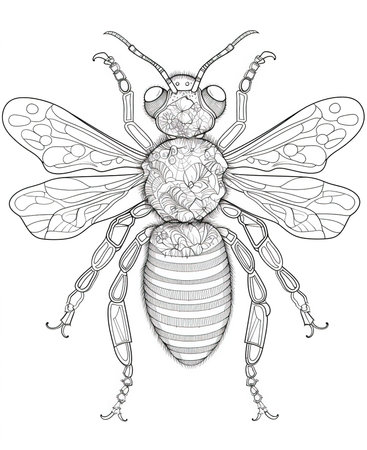 Tattoo art black and white illustration of a bee. Hand-drawn illustration.の素材