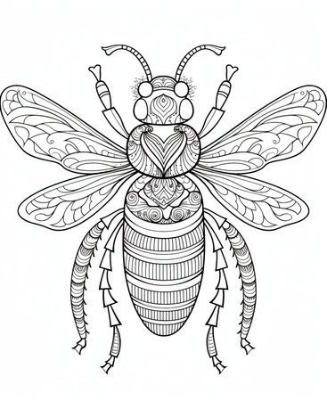 Honey bee coloring book for adults. Black and white vector illustration.の素材