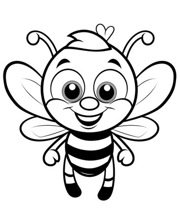 Black and White Cartoon Illustration of Cute Bee Animal Character for Coloring Bookの素材
