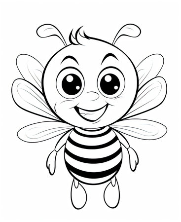 Black and white illustration of cute cartoon bee. Coloring book for children.の素材