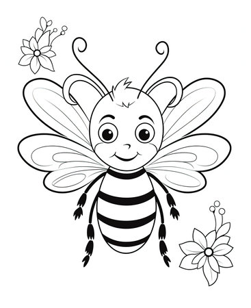 Coloring book for children: bee and flowers. Coloring page.の素材