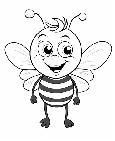 Illustration of a Bee Cartoon Character on White Background - Coloring Bookの素材