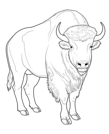 Buffalo sketch vector illustration isolated on white background. Wild animal.の素材