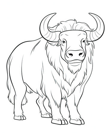 Bison black and white vector illustration for coloring book or page.の素材
