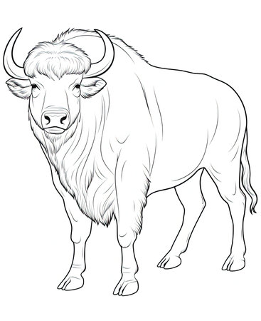 Buffalo black and white vector illustration isolated on a white background.の素材