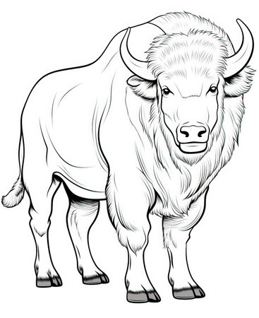 Buffalo - Black and White Vector Illustration, Isolated on White Backgroundの素材