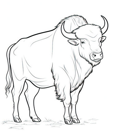 Bison. Black and white vector illustration of a wild animal.の素材