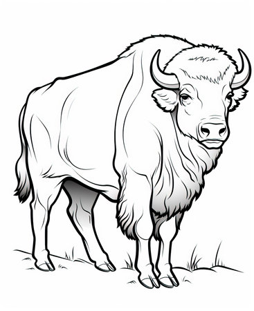 Bison - Black and White Cartoon Vector Illustration, Clip Artの素材