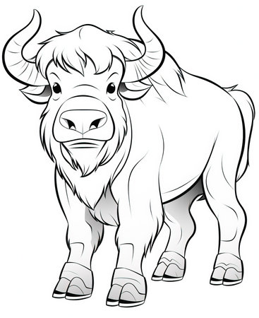 Buffalo - Black and White Cartoon Illustration, Isolated on White Backgroundの素材